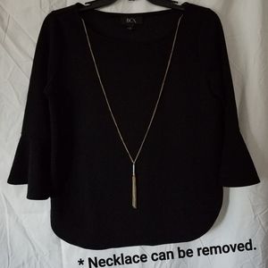 Womans black Bohemian top, long bell sleeves